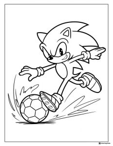 Sonic Soccer Kick Coloring Page with Ball in Action Motion