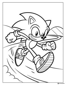 Sonic Sprinting Across Hills Coloring Page with Motion