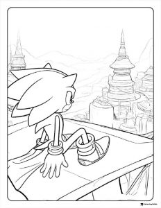 Sonic Surveying Cityscape Coloring Page