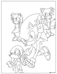 Sonic Tails Amy and Knuckles group coloring page
