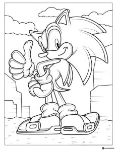 Sonic Thumbs Up in City Landscape Coloring Page