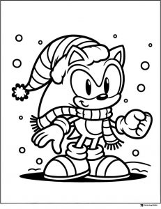 Sonic Wearing Winter Hat and Scarf in Snowfall Coloring Page