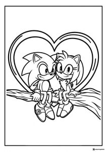 Sonic and Amy Sitting on Branch Coloring Page