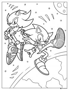 Sonic and Shadow Coloring Page Jumping in Outer Space