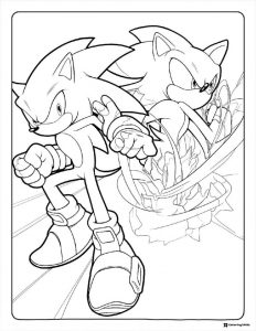 Sonic and Shadow Coloring Page with energy effects