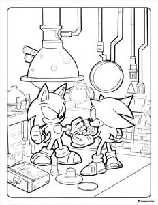 Sonic and Shadow Coloring Sheet in a Science Lab