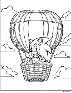 Sonic in Hot Air Balloon Flying High Coloring Page