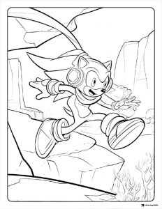Sonic with Headphones Coloring Page mid jump