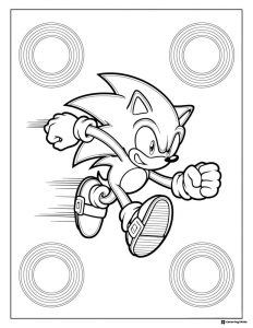 Speeding Sonic Coloring Page Surrounded by Bold Rings