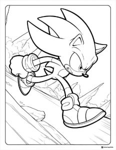 Speeding Sonic Coloring Page on a Sloped Rocky Path