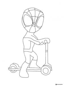 Spidey Riding Scooter Coloring Page