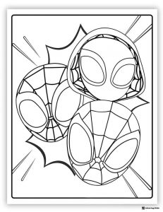 Spidey and friends Coloring Page with three chibi masks