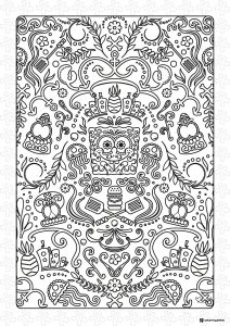 SpongeBob Coloring Page Intricate pattern with SpongeBob and elements