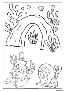 SpongeBob Coloring Page King Neptune Gary and an archway