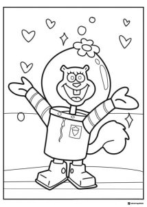 SpongeBob Coloring Page Sandy Cheeks with arms wide open and hearts