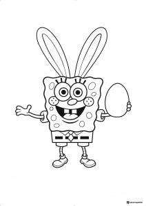 SpongeBob Coloring Page SpongeBob as an Easter bunny holding an egg