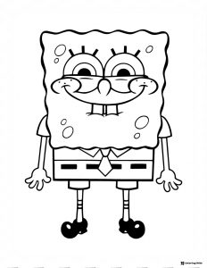 SpongeBob Coloring Page SpongeBob with closed eyes and a wide smile