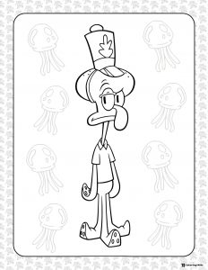 SpongeBob Coloring Page Squidward in band uniform surrounded by jellyfish