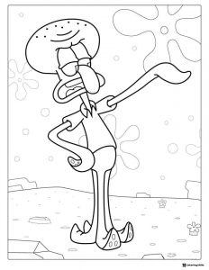 SpongeBob Coloring Page Squidward posing dramatically with arm out