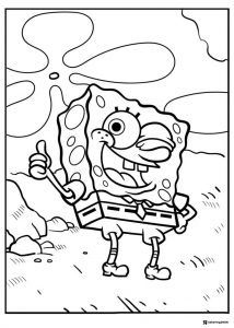 SpongeBob Coloring Page giving a thumbs up