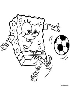 SpongeBob Coloring Page kicking a soccer ball