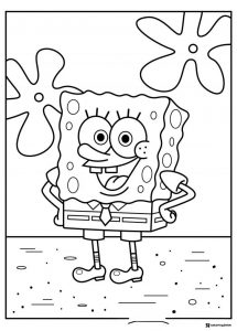 SpongeBob Coloring Page with star shapes background