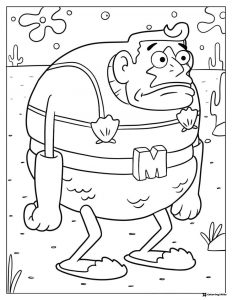 SpongeBob Coloring Sheet Mermaid Man standing in the underwater landscape