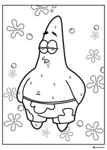 SpongeBob Coloring Sheet Patrick with a tired or drooling expression
