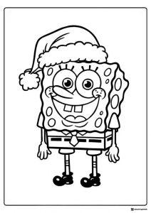 SpongeBob Coloring Sheet SpongeBob SquarePants wearing a Santa hat