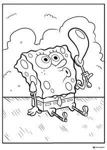 SpongeBob Coloring Sheet holding a lollipop