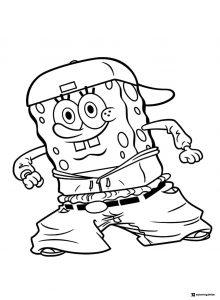 SpongeBob SquarePants in hip hop clothes Coloring Page