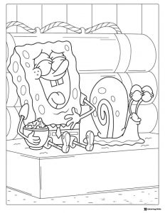 SpongeBob and Gary Coloring Page watching TV