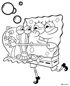 SpongeBob and Gary Coloring Page with big smiles