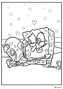 SpongeBob and Gary Coloring Page with hearts