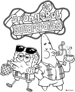 SpongeBob and Patrick Coloring Page drinking beverages
