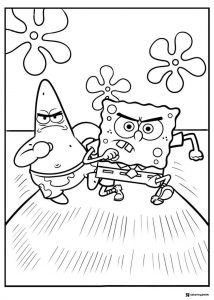 SpongeBob and Patrick Coloring Page fighting
