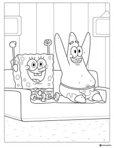 SpongeBob and Patrick Coloring Page on a couch