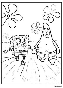 SpongeBob and Patrick Coloring Page walking