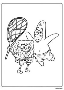 SpongeBob and Patrick Coloring Sheet with a net