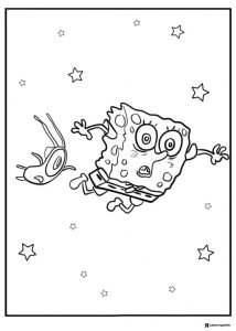 SpongeBob and Plankton Coloring Page floating in stars