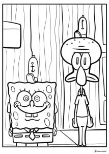 SpongeBob and Squidward Coloring Sheet together