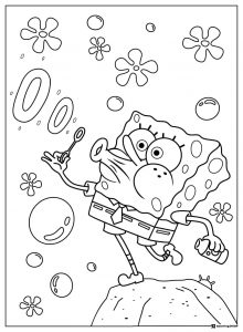 SpongeBob blowing bubbles Coloring Page