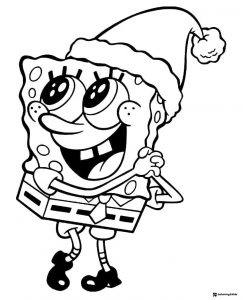 SpongeBob in Santa hat Coloring Sheet