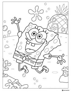 SpongeBob jumping by pineapple house Coloring Page