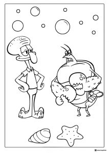 Squidward and Larry the Lobster Coloring Page