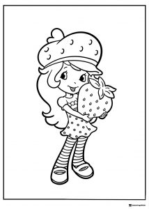 Strawberry Shortcake coloring page holding a big berry