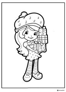 Strawberry Shortcake coloring page holding gifts