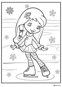 Strawberry Shortcake coloring page ice skating with snowflakes
