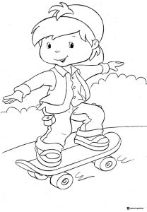 Strawberry Shortcake coloring page on a skateboard
