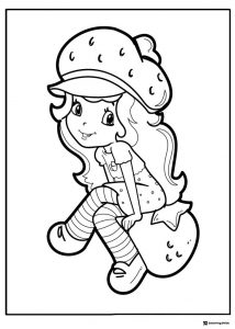 Strawberry Shortcake coloring page sitting on berry